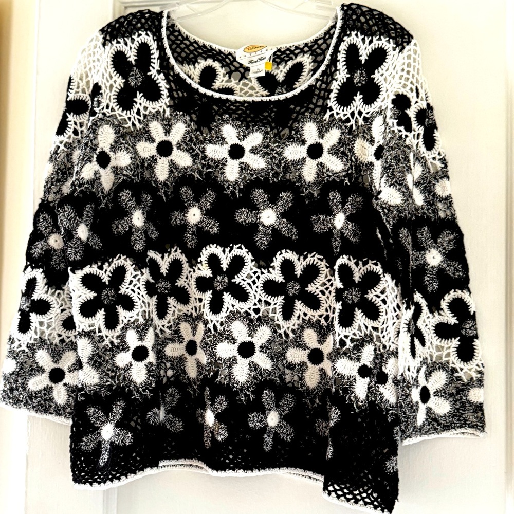 Talbots Linen Cotton Hand Knit Crochet Top